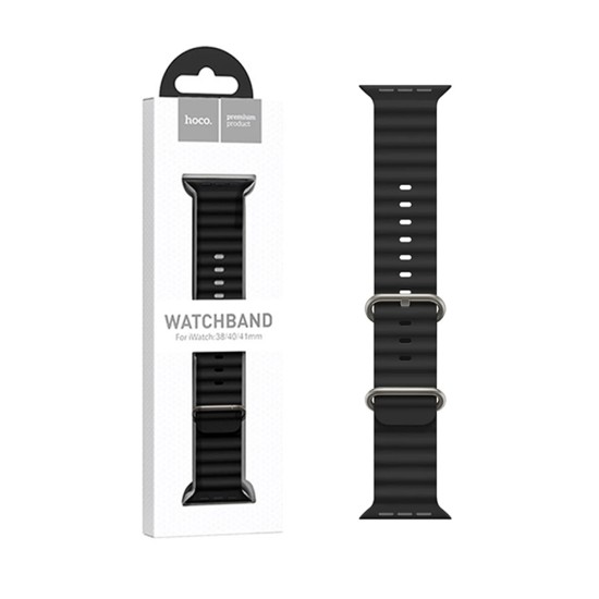 Hoco Double Buckle Silicone Bracelet for iWatch WA12 Original Series Marine (38/40/41mm) Black